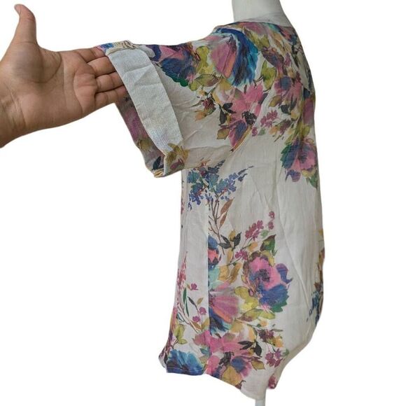 Go Fish Colorful Floral Print Button Down Blouse Round Split Neck Women Size M - Picture 4 of 9